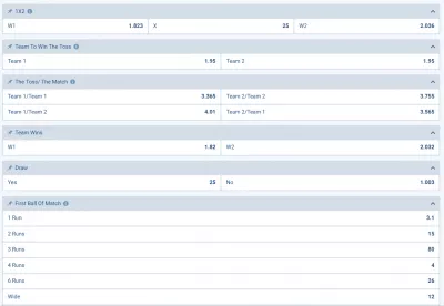 1xbet cricket betting markets