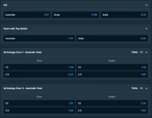stake cricket betting markets